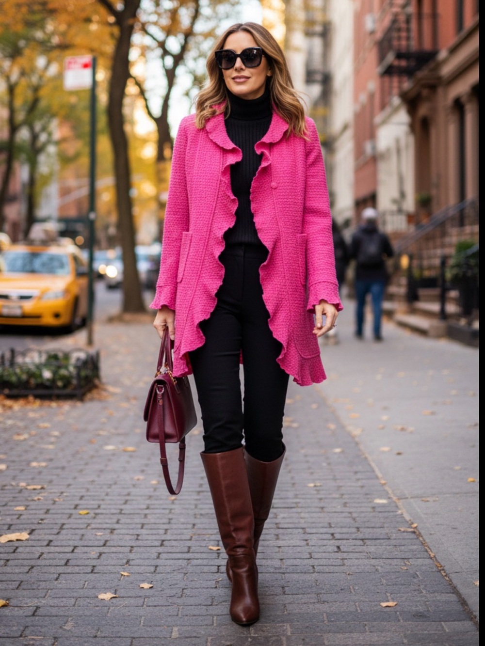 Doncaster Hot Pink Fuschia Bouclé Ruffle-Front Wool Coat for fall size 10